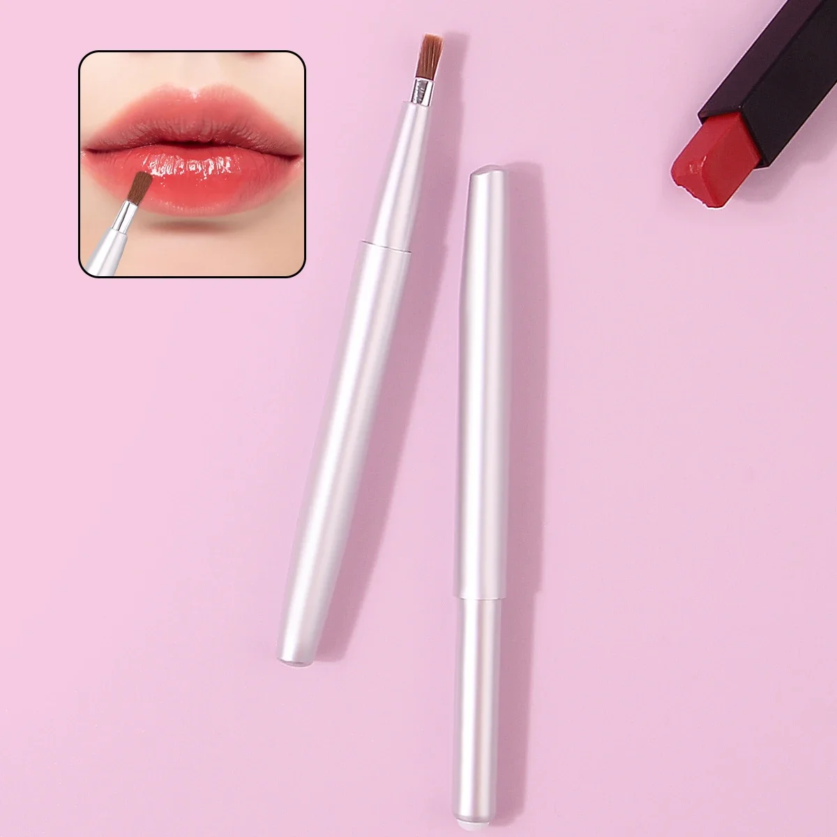 2 stks mode telescopische lippenborstel lippenstiftborstel telescopische draagbare ronde kop kleurstof cover make-up artiest professionele lipliner