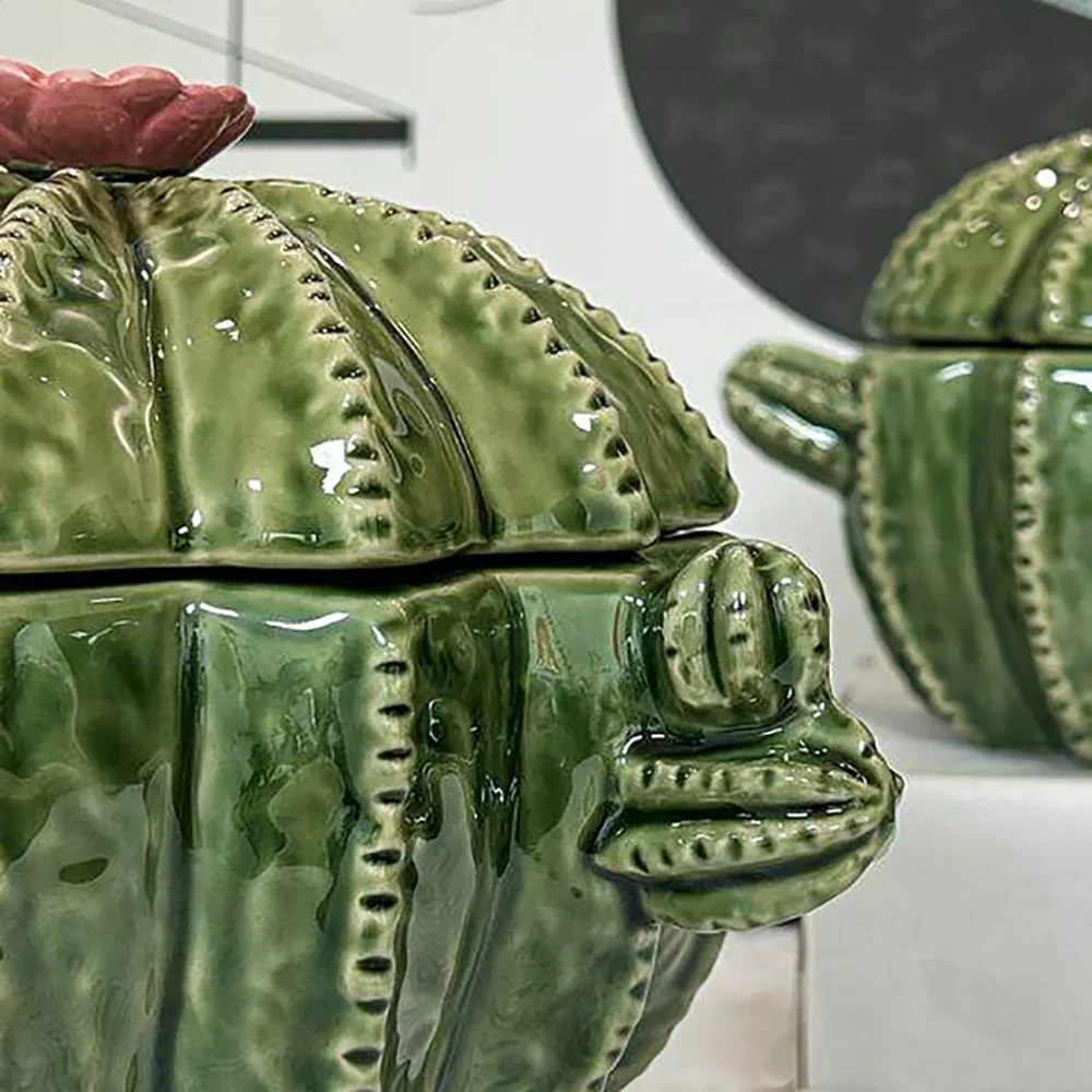Creative Cactus Shape Double Eared Porcelain Bowl with Lid Delicate Ceramic Homehold Tableware Soup Noodles Vegetables Bowls