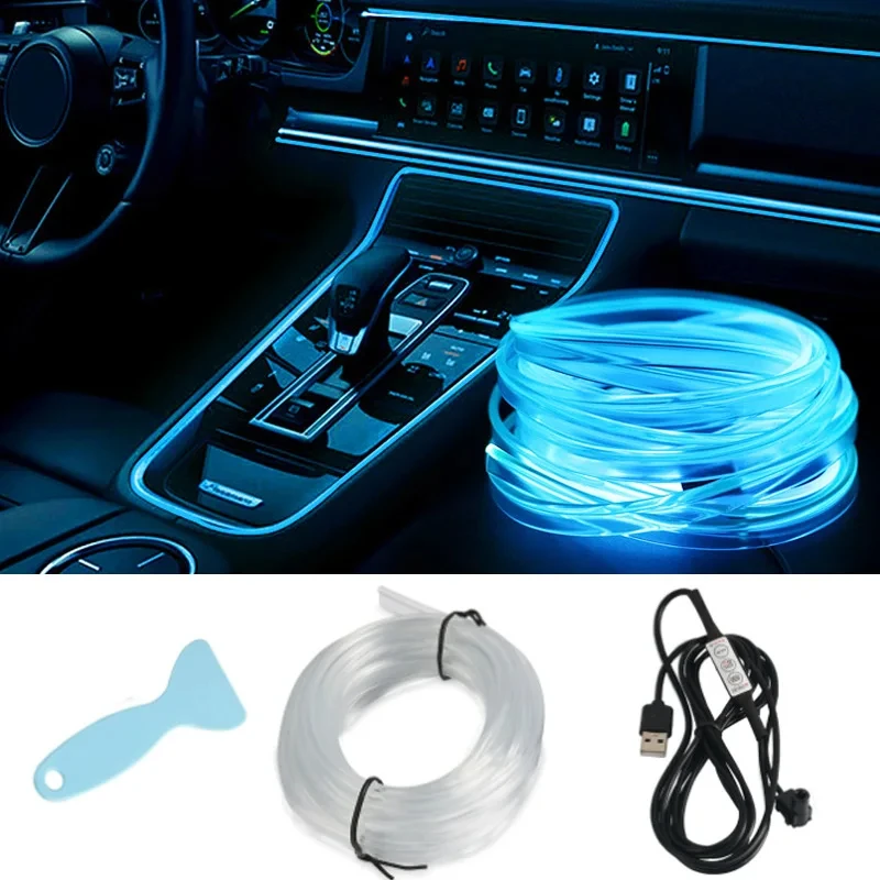 1/2/3/5M Rgb Ambient Light USB Auto Console Air Outlet Car Interior Wiring Flexible Decoration Light Bar Neon Led Strip Light