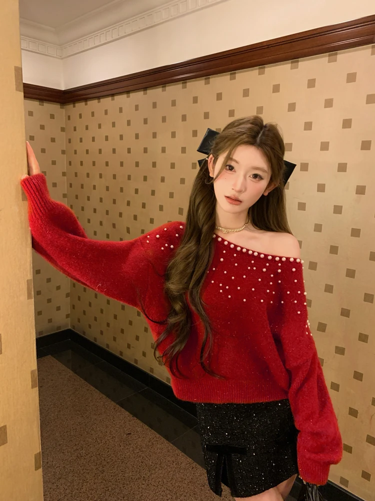 

Chen Dayau Cisas, новогодний красный вязаный свитер с полосками, женский модный осенне-зимний топ, теплый длинный ...