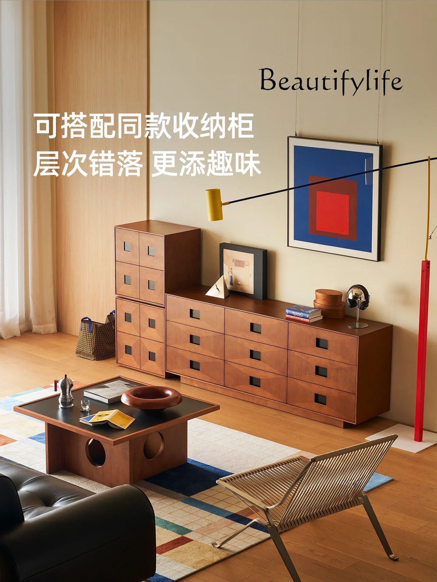 /Time chest medium antique retro solid wood six chest cabinet household living room storage side cabinet