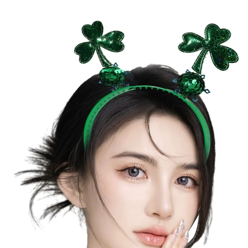 St. Patrick's Day Holiday Props Headdress Shamrock Shamrock Headband Adults Kids Head Bopper with Glitter Shamrock