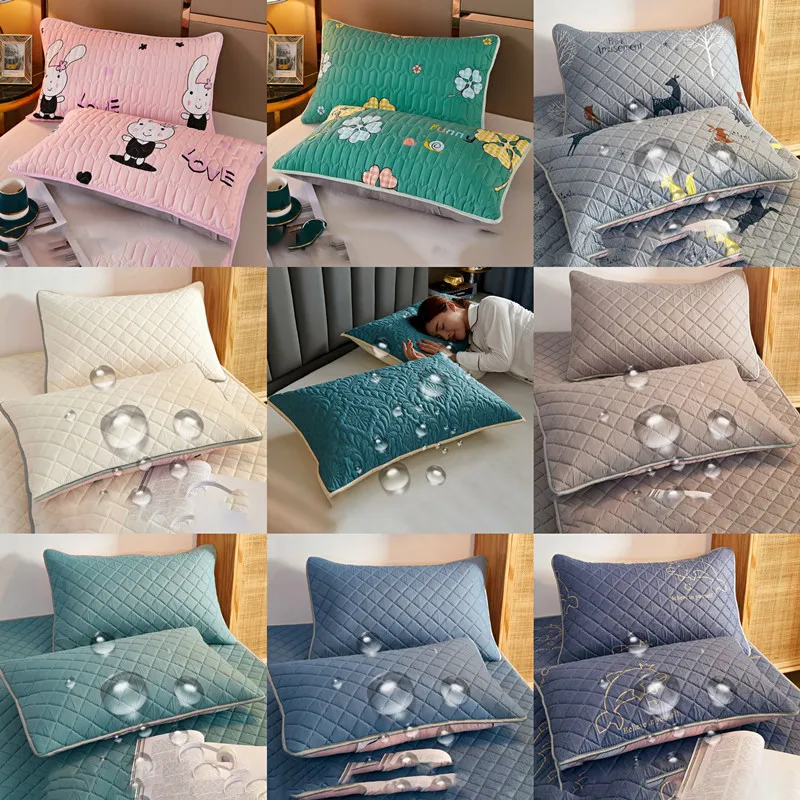 Northern Europe double-deck Pillowcase Waterproof Anti-Mite  Anti-Bacterial Quilted Cotton Pillow Case Bedroom Home Decoration