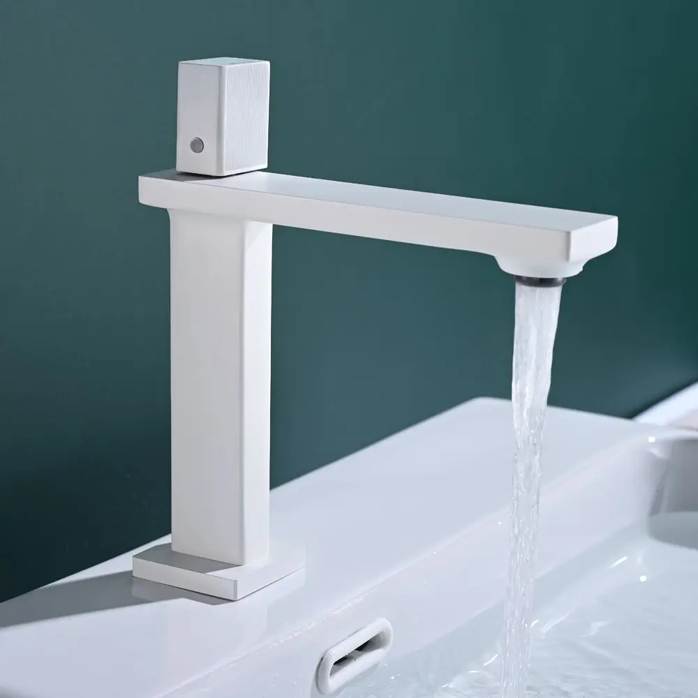 Single Hole Bathroom Vanity Sink Faucet Deck Mounted Lavatory Basin Sink Faucet Modern One Handle Hot and Cold Mixer Tap White