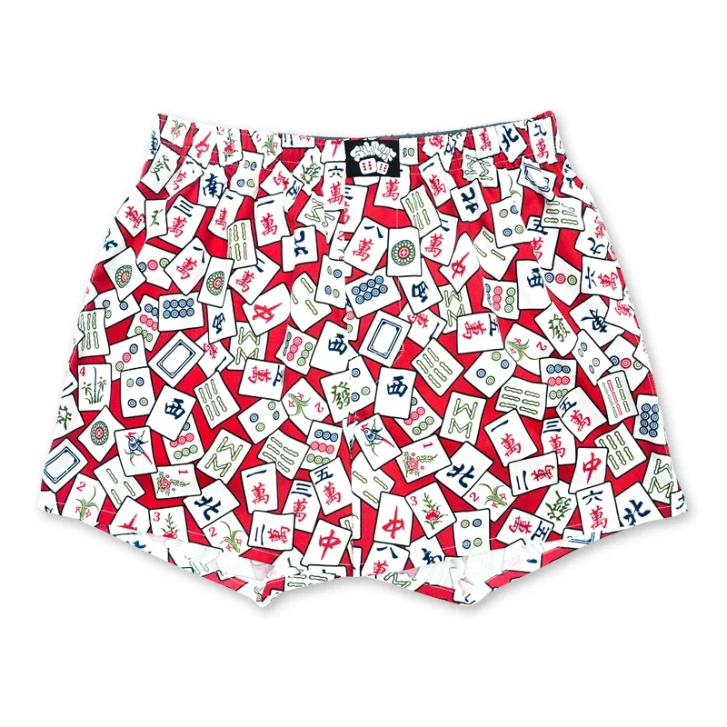 Women's Man Quick-Drying Swim Shorts, Mahjong Pattern Print Beach Shorts with Loose-Fit and Five-Inch Inseam for Home Sleepwear