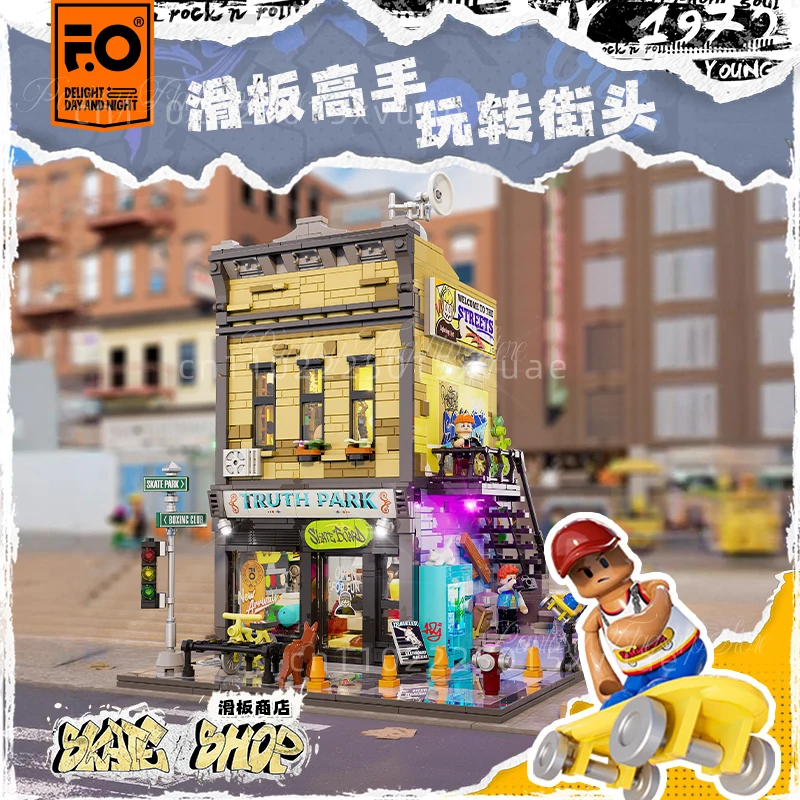 Nueva tienda de monopatín de Hip Hop americano, construcción de calle, modelos de ensamblaje, decoración de escritorio, colección de juguetes, regalo de cumpleaños
