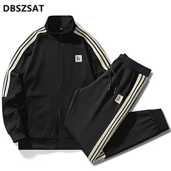 2025  Spring Autumn Hooded Tracksuit Men Plus Size Streetwear Big Pockets Hoodie Sweat Suits Male Black Grey 2 Piece Sets