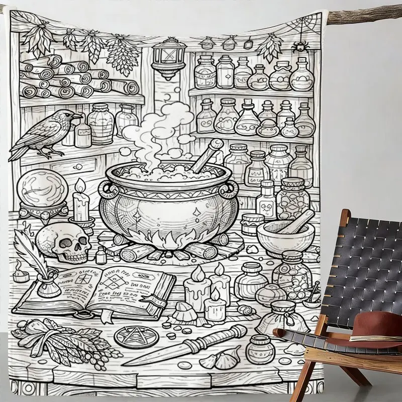 Halloween Witch Apothecary Spell Book Magic Herbs Potion Ingredients Cozy Throw Blanket