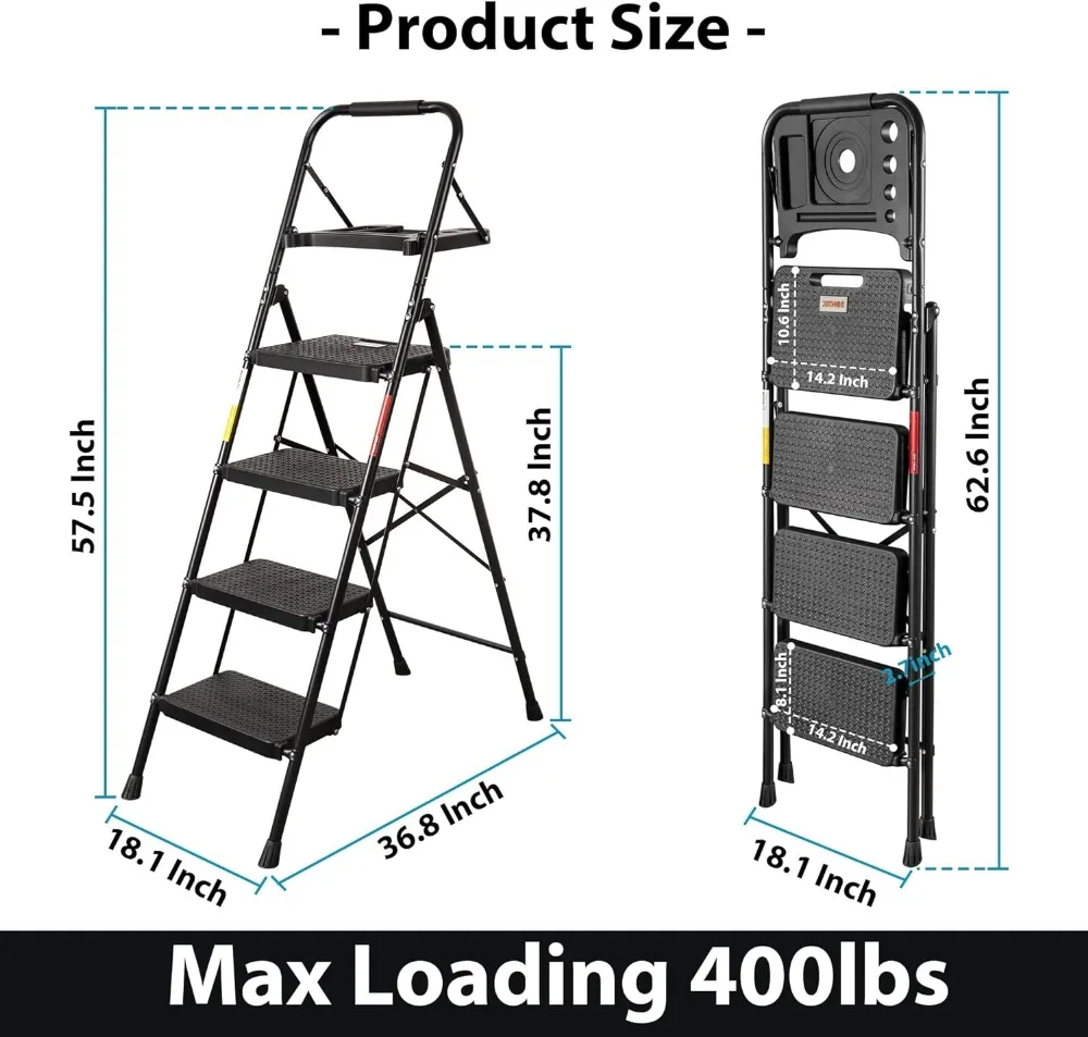 BONTEC Wide Anti-Slip Pedais, Escada de 4 Passos, Banqueta com Plataforma de Ferramentas, Capacidade de Carga Máxima, 400lbs Sturdy