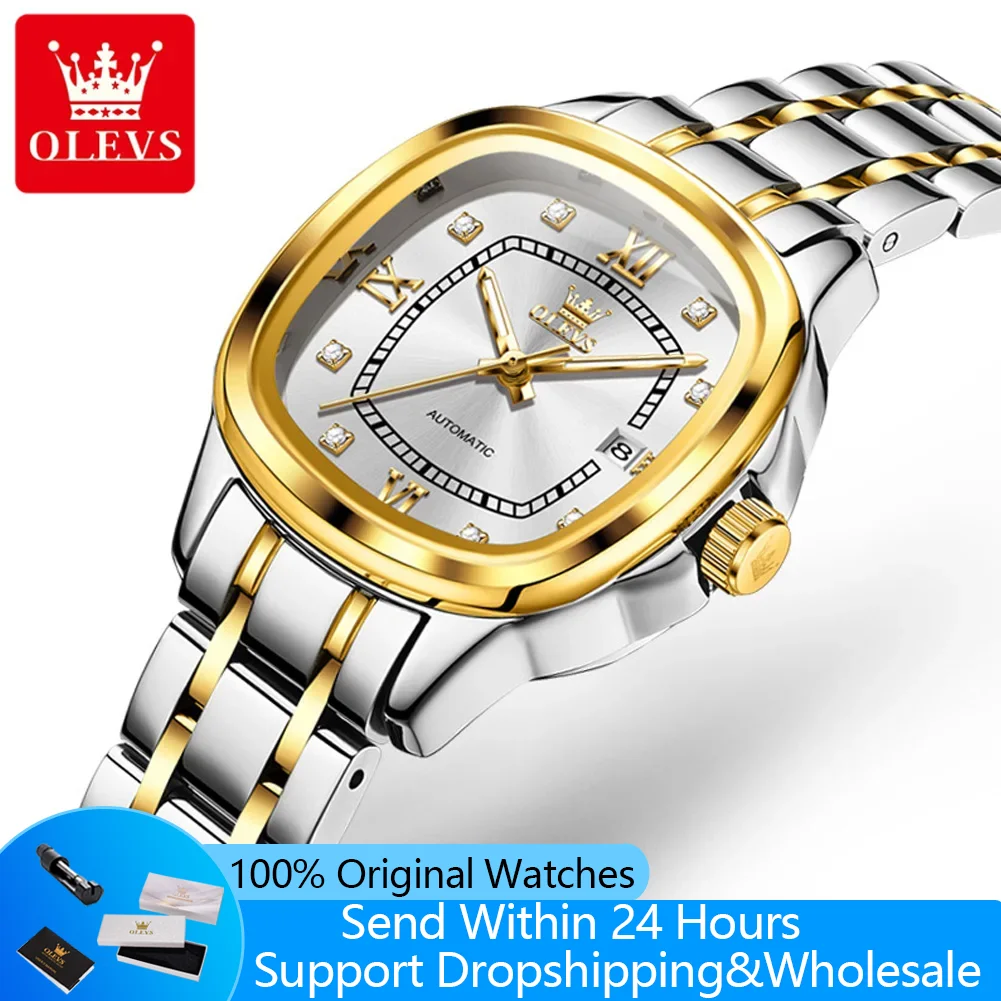 OLEVS 9810 Woman Automatic Watch Fashion Diamond Scale Mechanical Watch For Women Top Brand Waterproof Date Ladies Wristwatch