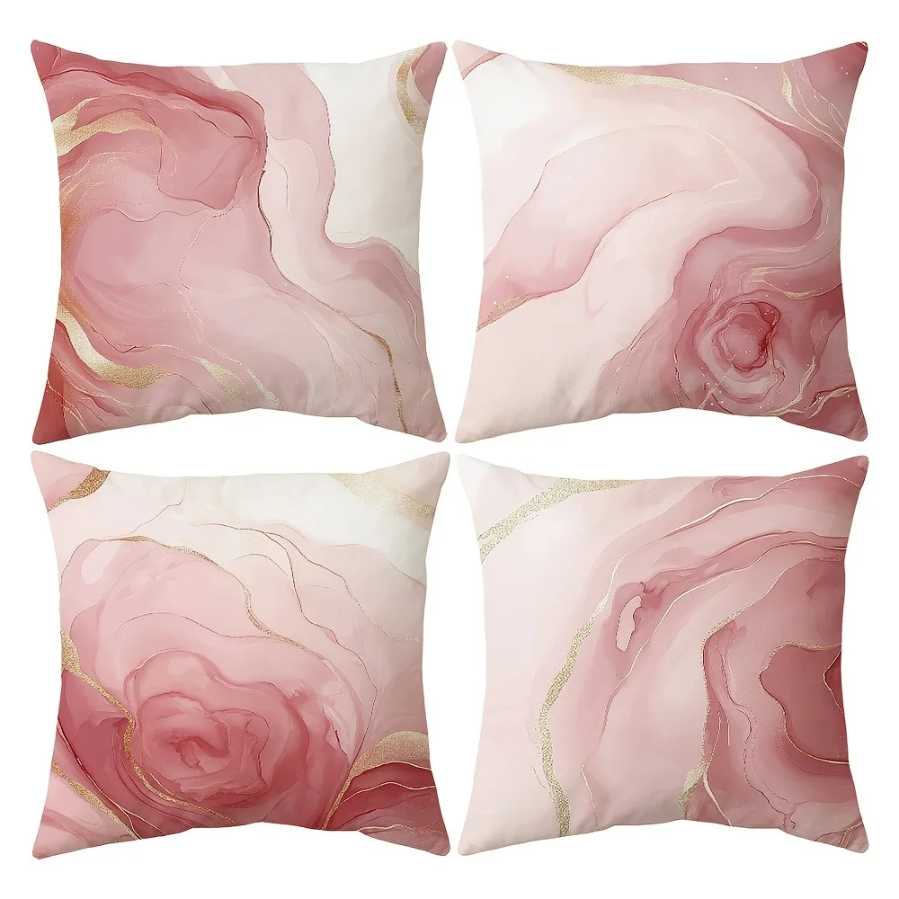 Short plush material pillowcaseGorgeous Pink - Gold Fluid Art Pillow CoversLiving room sofa cushion cover, soft and comfortable,