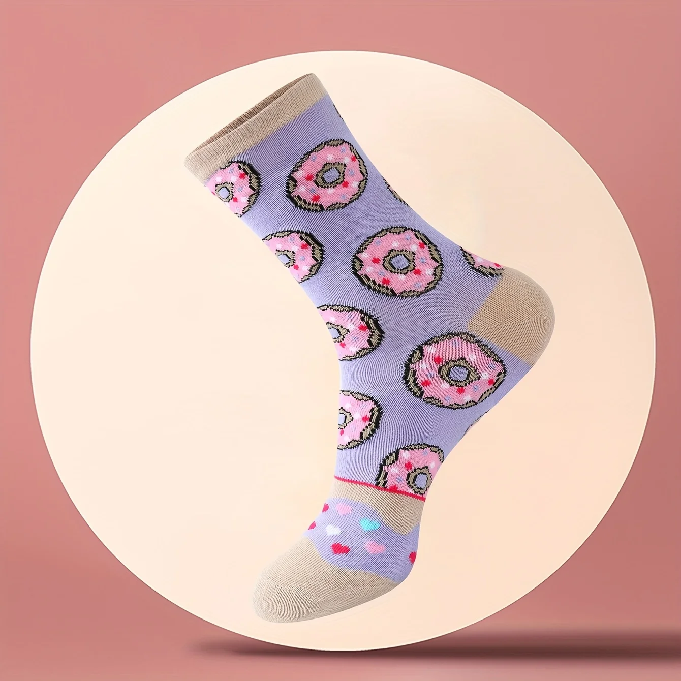 1 pair of fashionable, unique and interesting purple donut pattern men\'s and women\'s gift socks suitable for all seasons