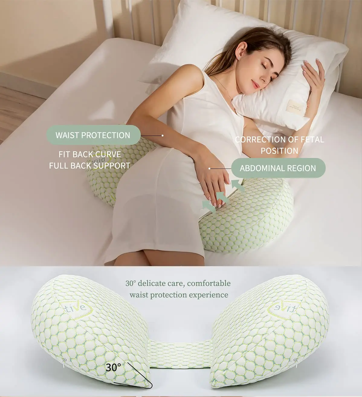 

Soft Pregnancy Pillow U-shaped Pregnant Body Pillow for Side Sleep Maternity Lumbar Support Detachable Adjustable Washable