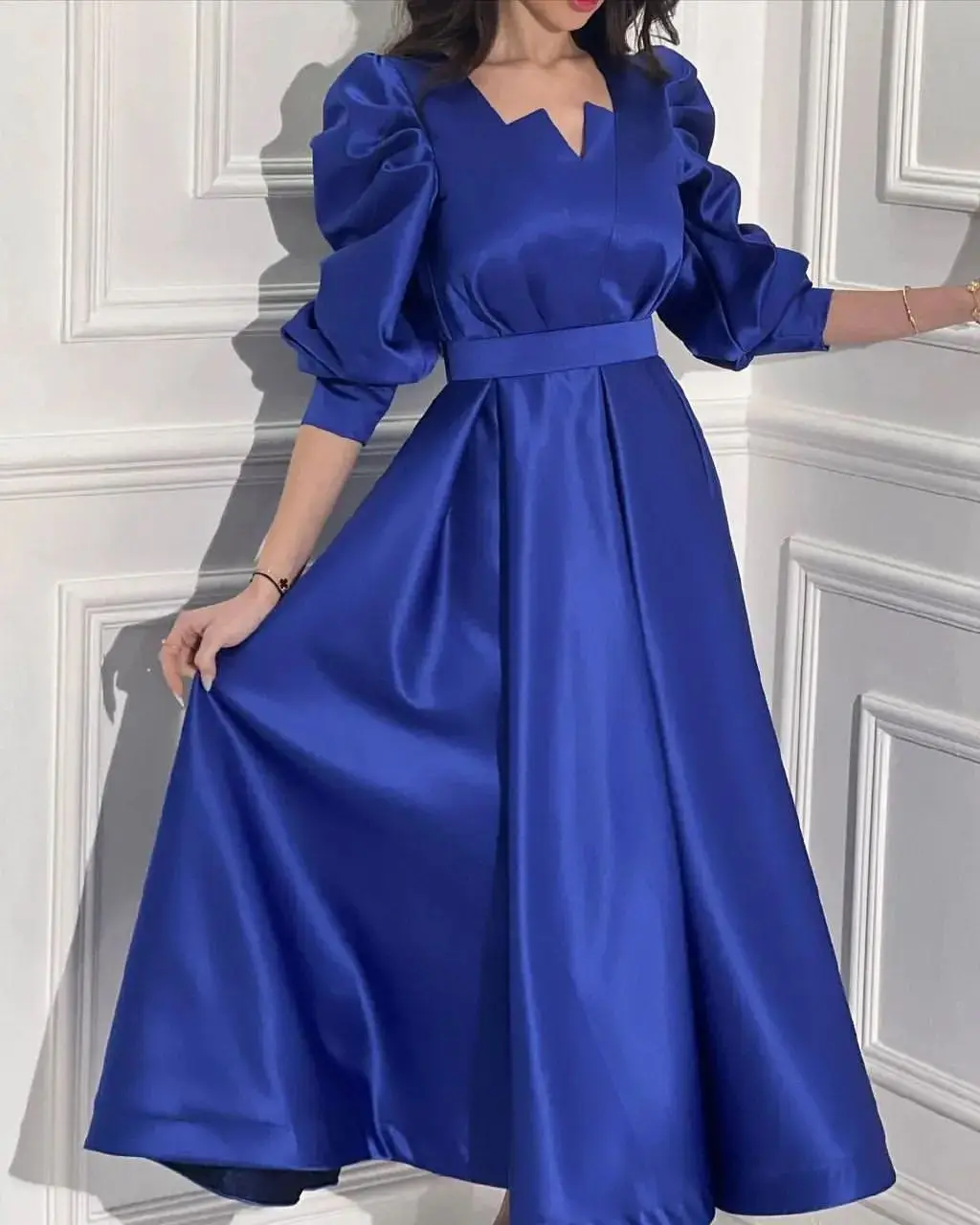 

Merida New Style Saudi Arabia Prom Dresses Sash Half Sleeves A-Line Ankle-Length Satin Elegant Party Dresses For Women 2023