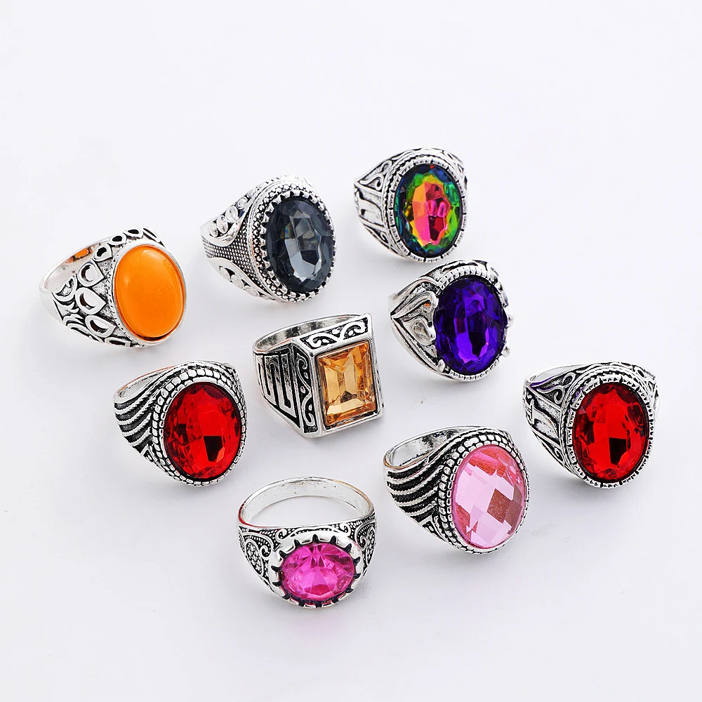 10/20/30/50 قطع الرجعية الملونة الزجاج خواتم للنساء الرجال مزيج اللون خمر مجوهرات هدايا الحفلات مزيج نمط