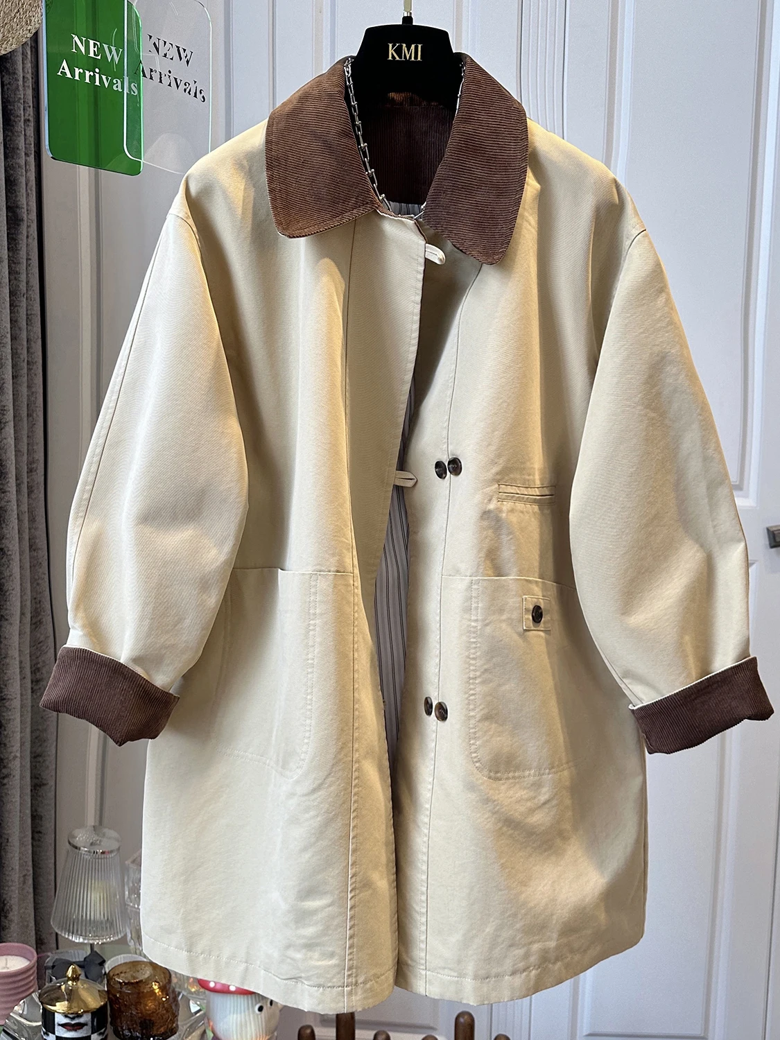 

Briti Sle Color Blo Collar Mid-Length Women's Coat Casual Loose Breathable Autumn New Arrival Faionable Outerwear