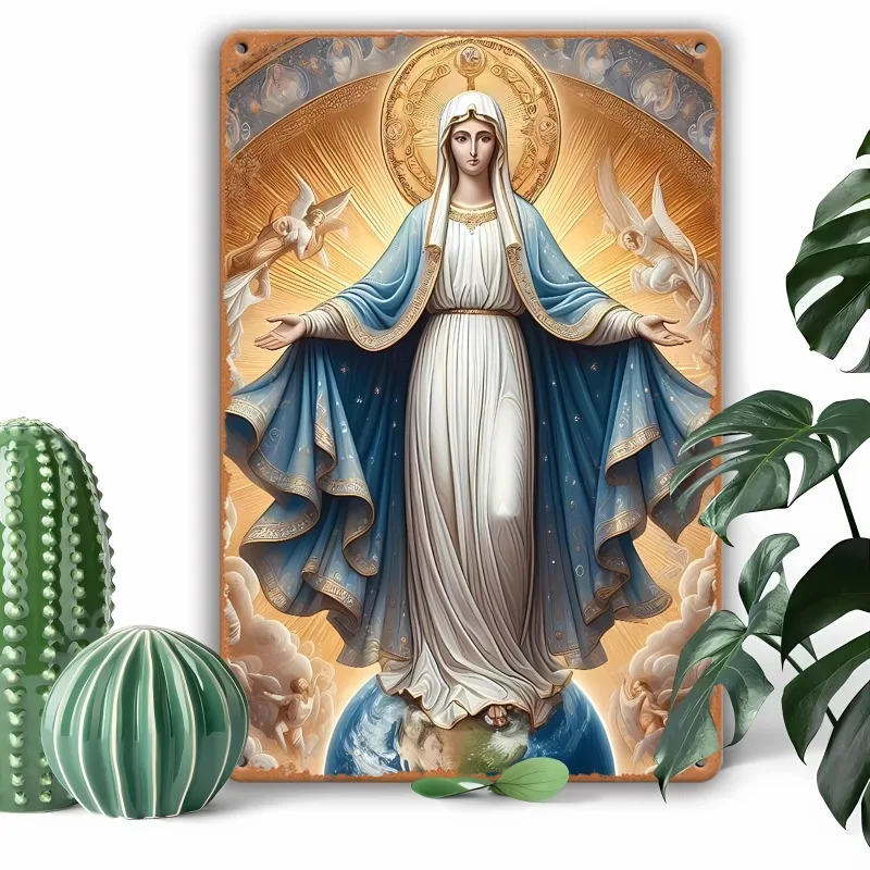 

Vintage Virgin Mary Metal Sign, Aluminum Wall Decor for Home, Patio, Front Door, Rustic Indoor/Outdoor Religious Gift