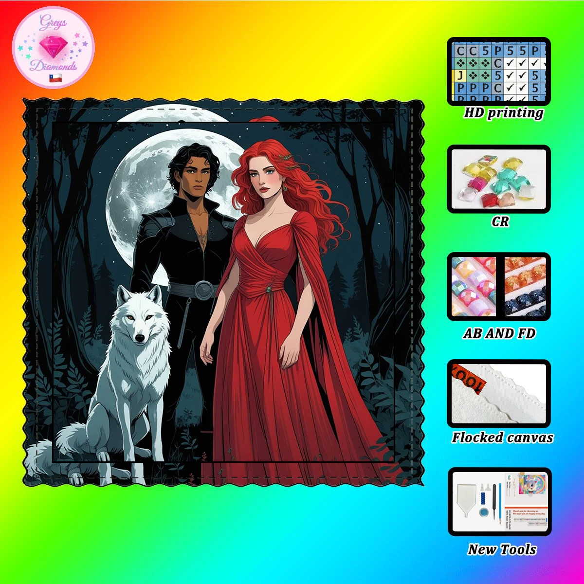 

【Gheys_ Diamond Art】Couple and wolf Crystal AB Rhinestone Fairy Dust Rhinestone Perfect Resin Diamond