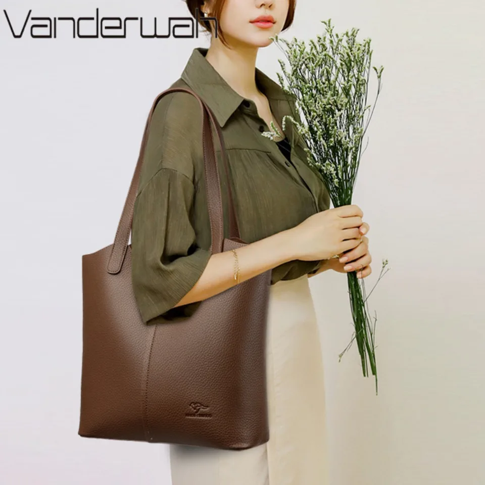 Genuine Brand High End Soft Pu Leather Shoulder Bag For Women Casual Tote Bag Female Purse Simple Design Handbag Commuting Sac