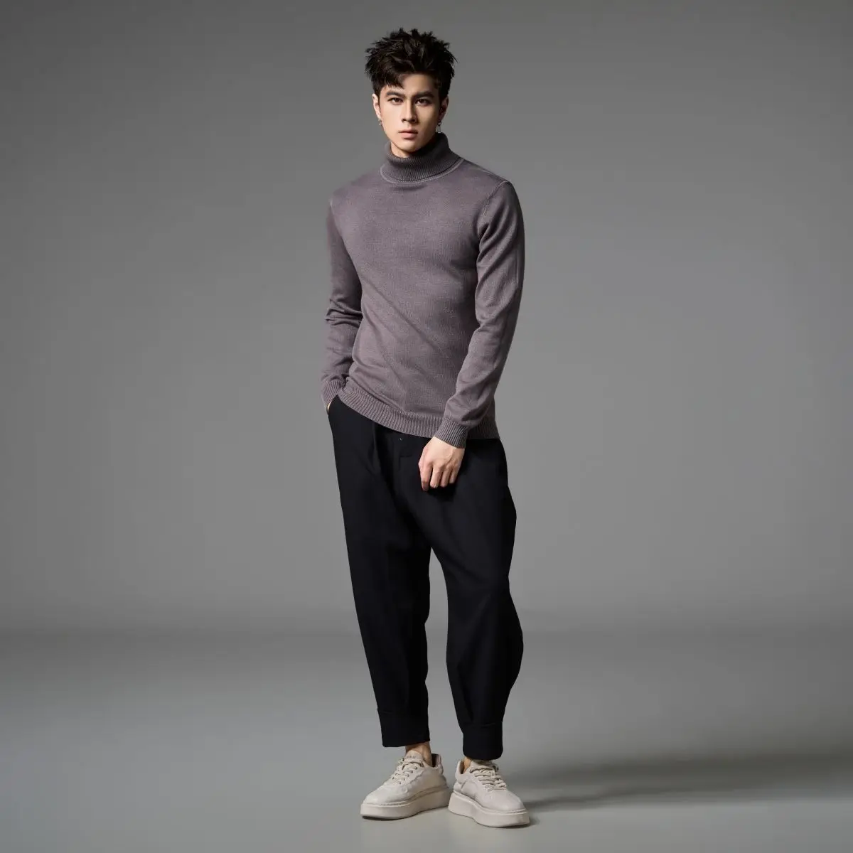 

Pinli Men's Pure Color Knitted Sweater Versatile Base Layer Warm Top Fall Season Ne Long Sve Deformable