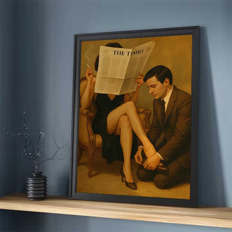 

Vintage Feminist Art Print – Retro Smoking Woman with Newspaper - Boss Lady Empowerment Poster - Retro Romantic Wall Decor