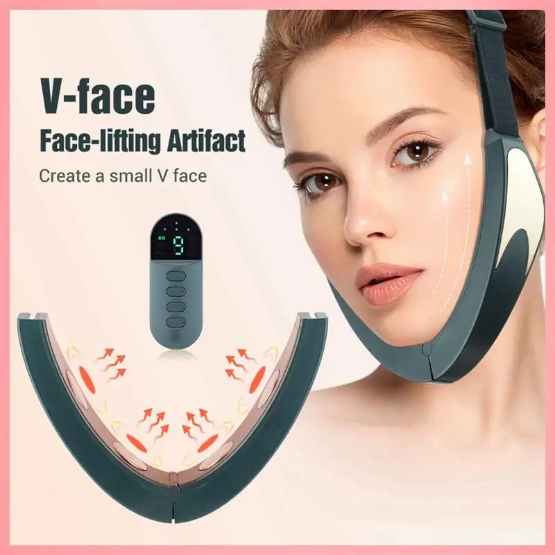 Dispositivo per il lifting del viso EMS V-Face 6 modalità Ringiovanimento della pelle riscaldato Doppio mento Vibrazione Massaggiatore remoto wireless Facile da usare Rosa