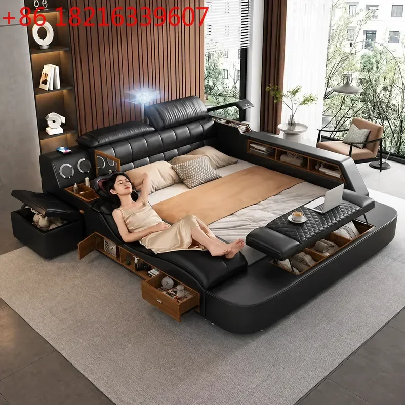 YAO Intelligent Remote Control Sofa Bed First Layer Cowhide Retractable Wall Function Leather Sofa Bed Direct Sales