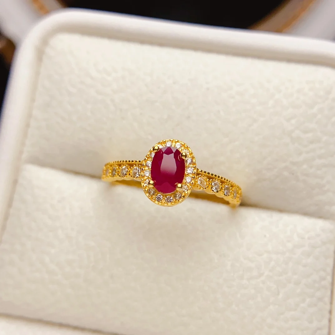 FS 4*6mm Natural Ruby Real S925 Sterling Silver Ring for Women Fine Fashion Charm Weddings Jewelry Certificate MeiBaPJ New