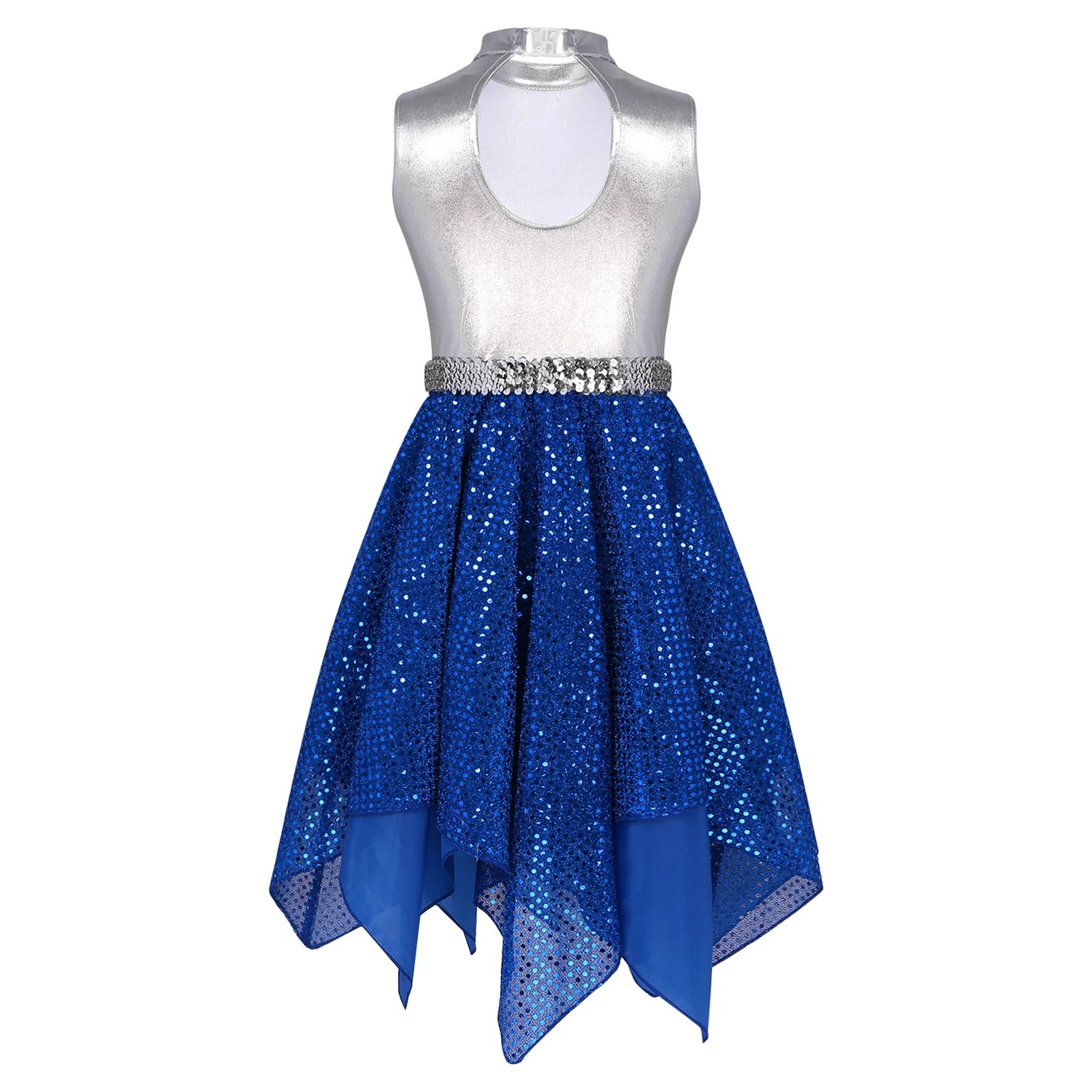 Kinder Mädchen Ballett Tanz Kleid Ärmel Aushöhlen Zurück Bronzing Tuch Shiny Pailletten Gymnastik Trikot Bühne Lyrical Dance Kostüm