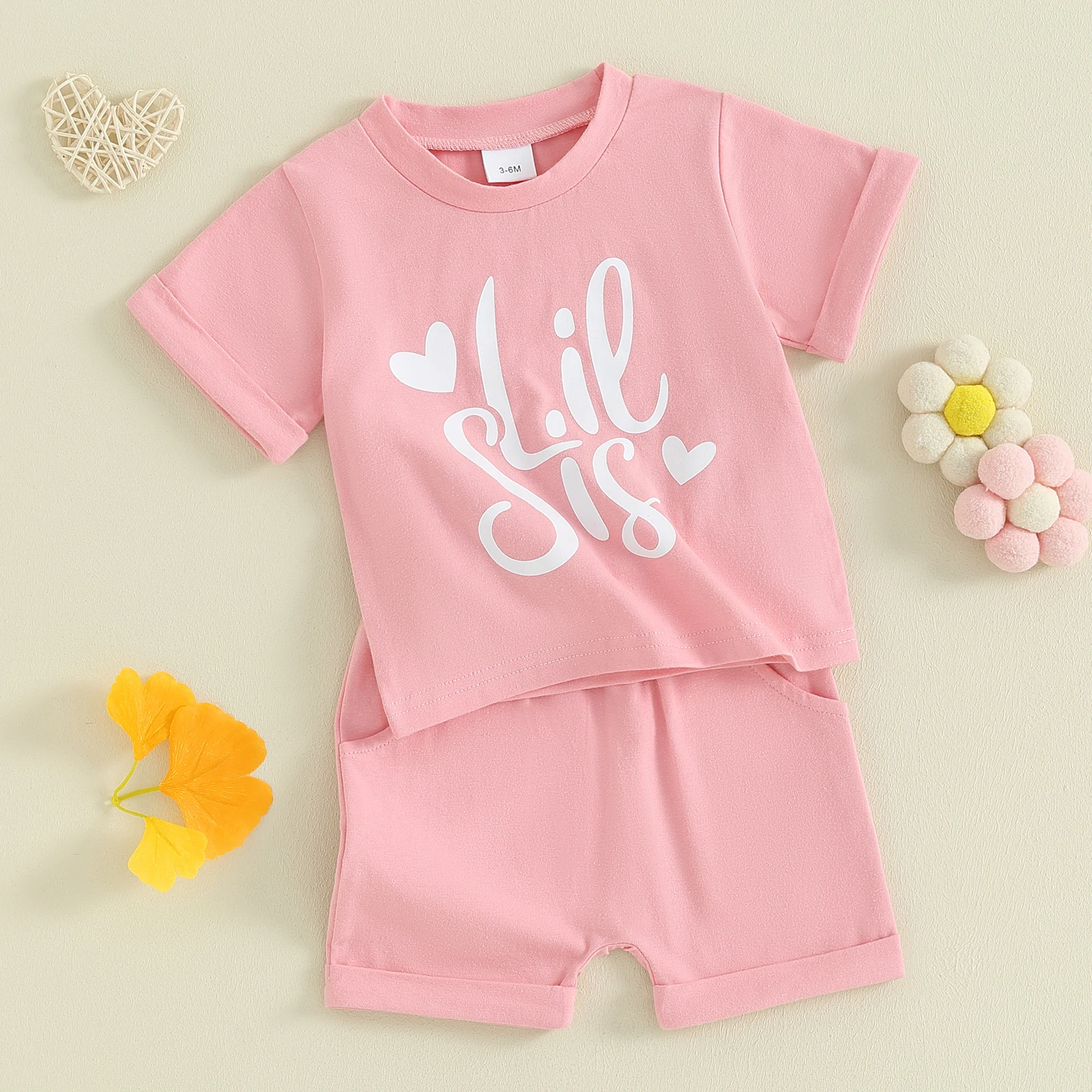 

2Pcs Baby Girl Summer Outfit Letter Print Crew Neck Short Sleeve T-Shirts Tops Elastic Waist Shorts Casual Clothes Set