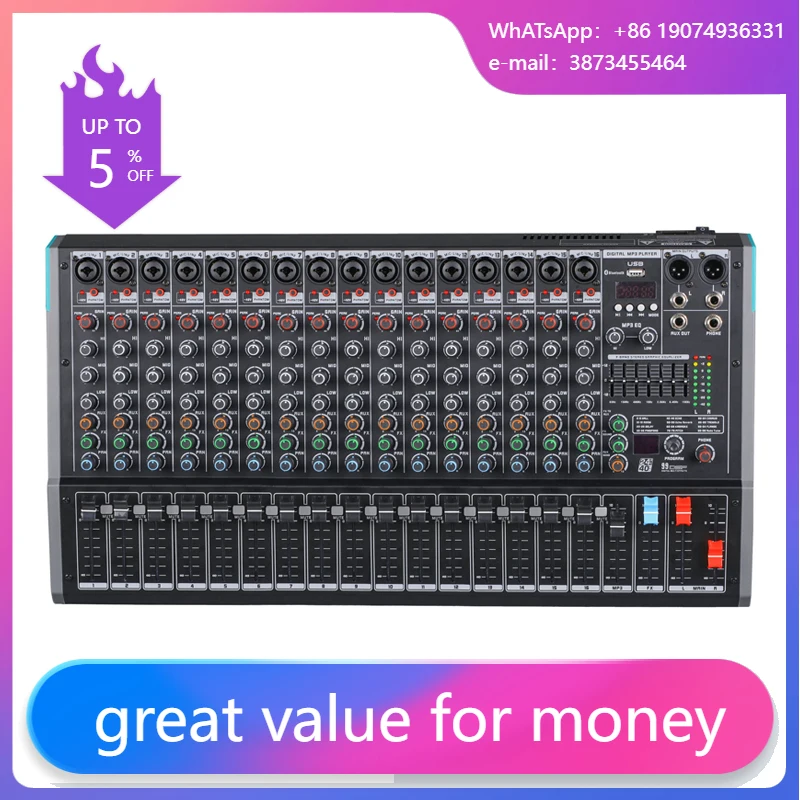 

Professional Audio Mixer Built-in 99 Kinds Of DSP Reverb Effect 16 Channel Audio Mixer For Stage USB Audio Mixer