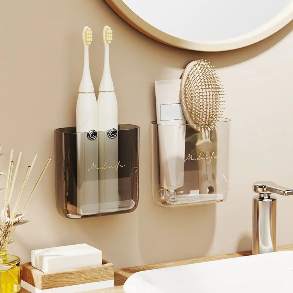 No Punching Wall Mounted Storage Box Bathroom Toothbrush Toothpaste Stand Rack Cosmetics Organizer Case