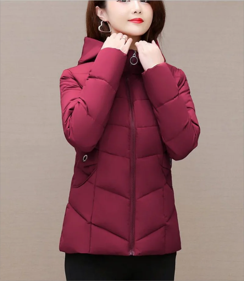 2023 Casual hooded cotton-padded lady slimming cotton-padded Korean fashion mom high-end coat lady