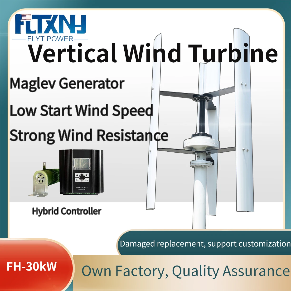 FLTXNY Wind Turbine 3000W 12V 24V 48V Vertical Wind Generator With Controller 3 Phase With 3 blades For HomeUse CE