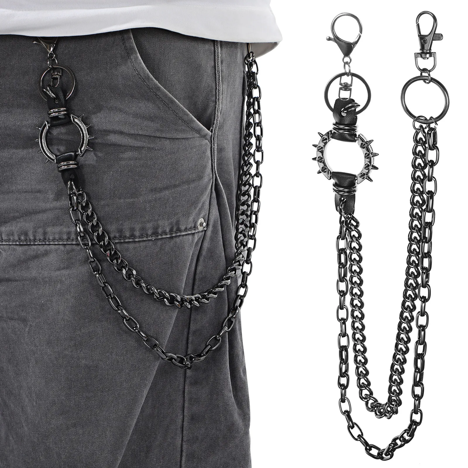 Unisex Pants Chain Heavy Duty Belt Wallet Chainfor Pants Trousers Chains Men Waist Accessory Punk Hipster For Wallet Keys Black