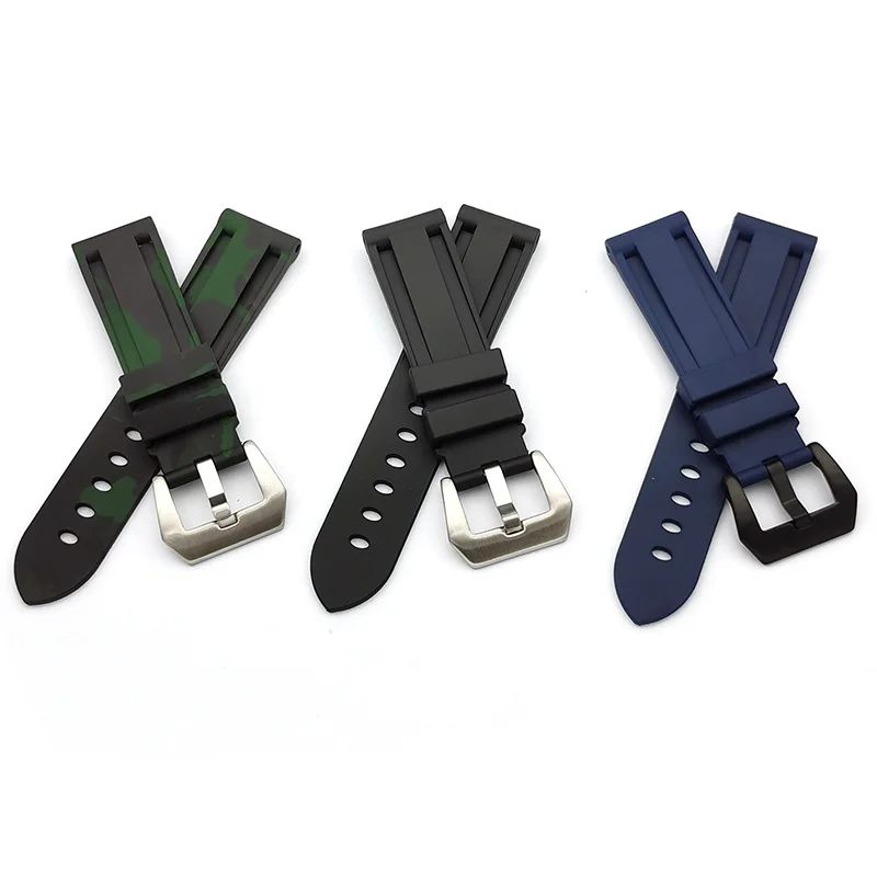 20/22/24/26 مللي متر حزام ساعة سيليكون أسود أزرق التمويه سوار الفولاذ المقاوم للصدأ إبرة مشبك لبانيراي PAM03312 PAM01526