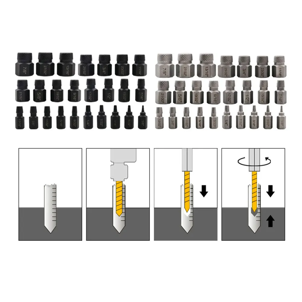 Binoax 25Pcs Screw Extractor Set Hex Head Multi-Spline Bolt Extractor Set Chrome Molybdenum Alloy Steel Rounded Bolt Remover