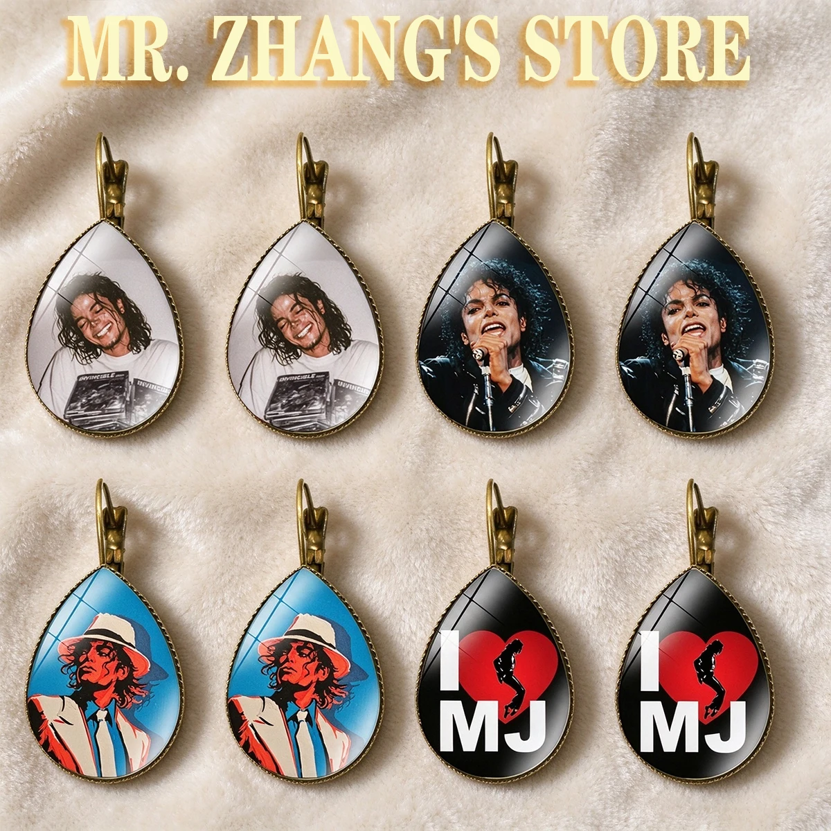 Michael Jackson 16MM Rotundity Glass Cabochon Earrings Cover Pendant Versatile Retro Personalized Accessory TH025