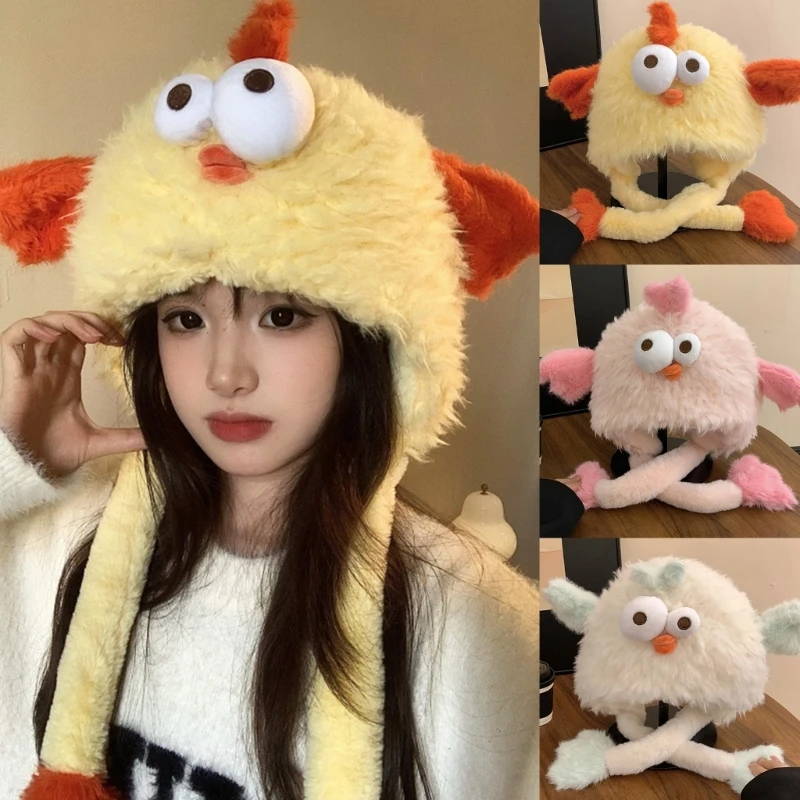 3d Chicken Ushanka Hat for Adult Warm Plush Hat Fashion Outdoor Activity Trapper Hat Winter Windproof Hat for Women Girl