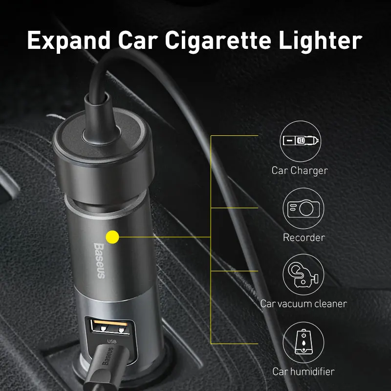 Baseus Dual USB Quick Car Charger QC 4.0 PD 3.0 120W Car Cigarette Lighter Splitter Socket Expansion For Driving Drive Recorder