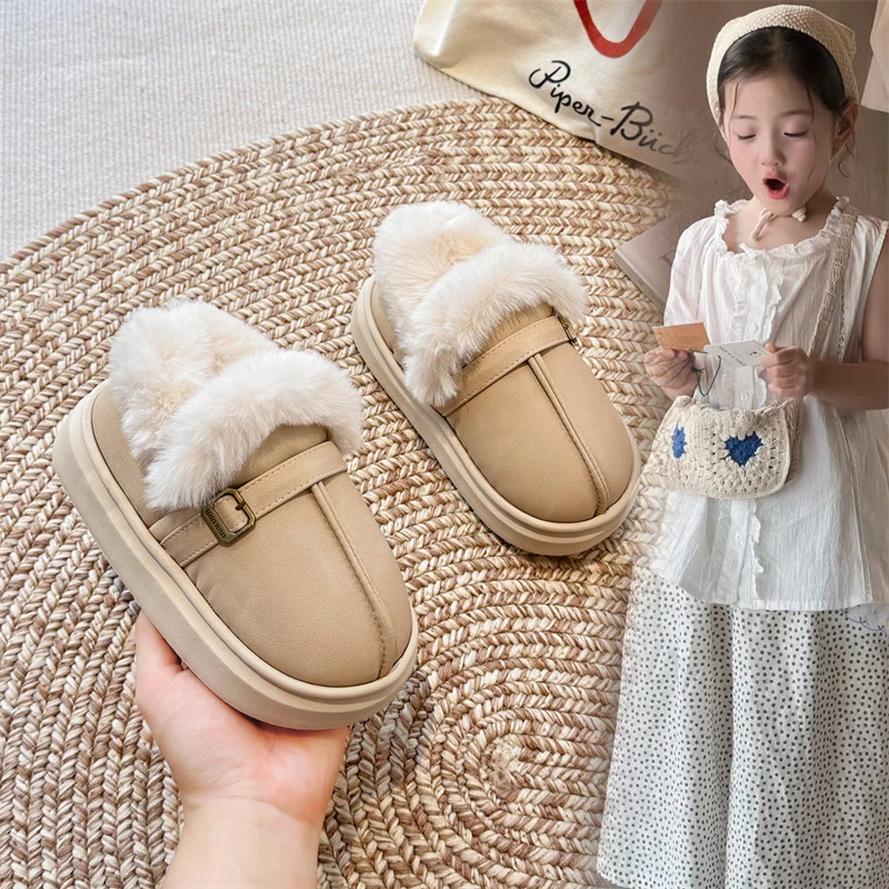 

3-18 Years Old Children's Woolen Cotton Shoes Beige Warm Non-slip Boys Girls Casual Shoes Gray Soft Kids Cotton Slippers Shoes