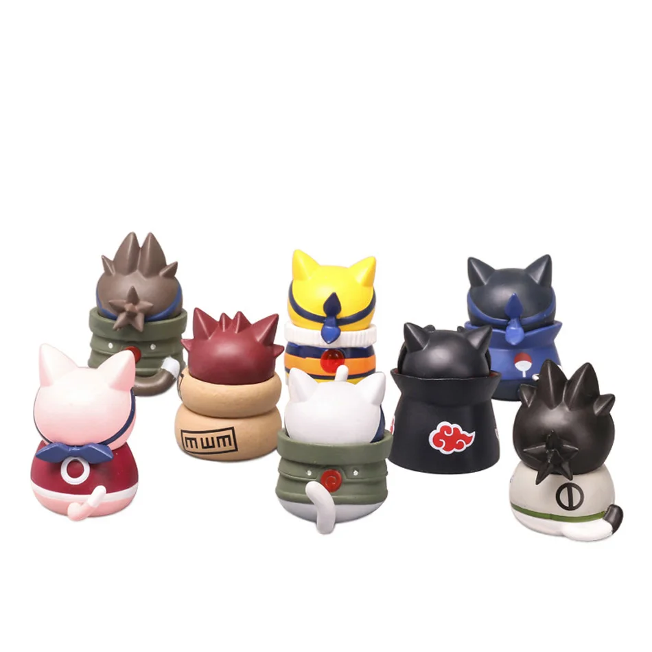 8Pcs Anime Naruto Figures Kawaii Mini Q Version Modle NARUTO Cat Action Figuras Cartoon Model Kids Gift Toys Suit Dropshipping