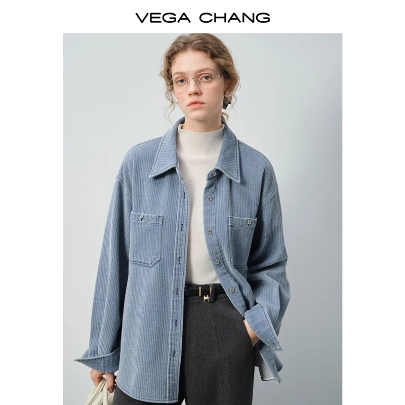 Vega Chang Nova camisa feminina de veludo solto de inverno