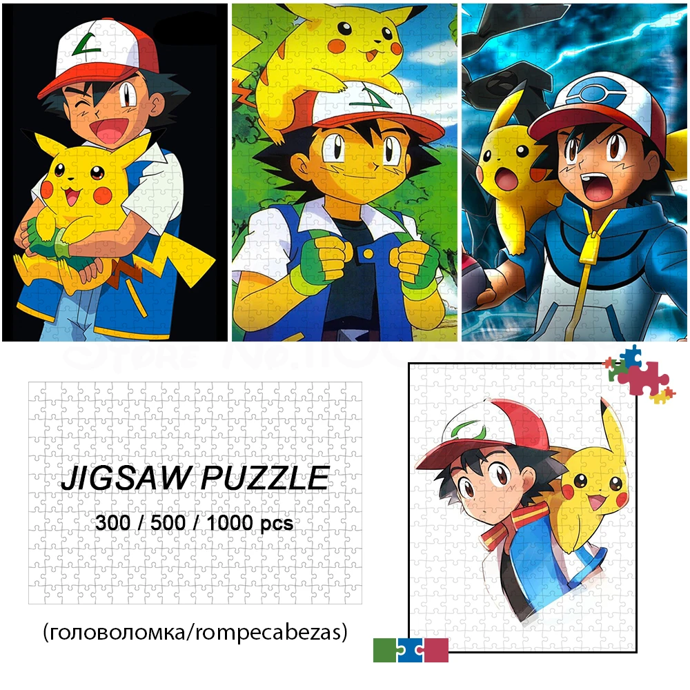 

Ash Ketchum Pikachu Puzzle 300/500/1000 Pieces Anime Board Games Pokemon Cartoon Game and Puzzle Toys Hobbies Learning Education