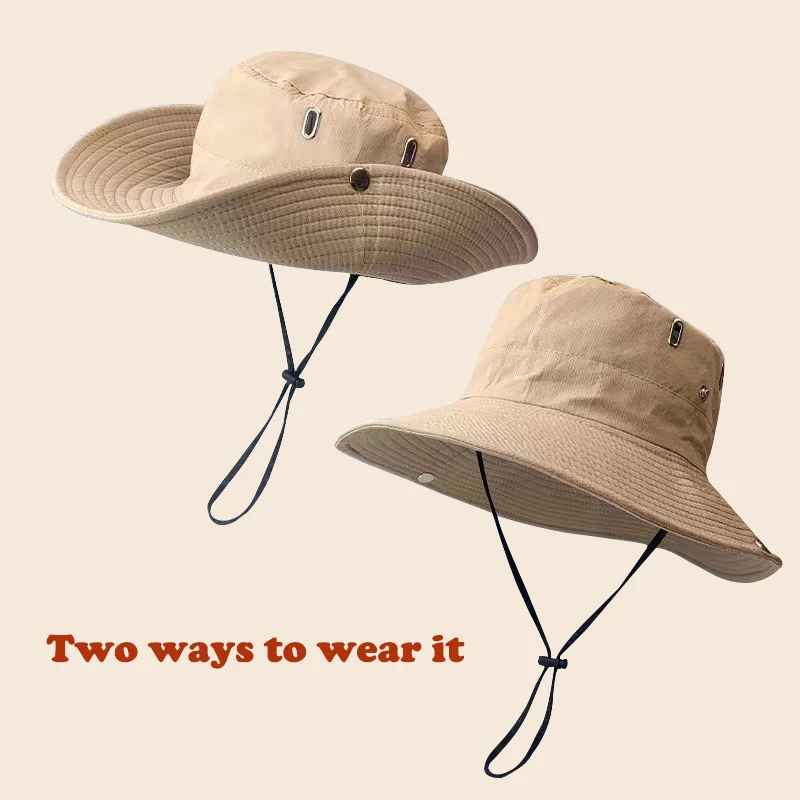 Chapeau de soleil unisexe pour la pêche en plein air, la randonnée, la chasse, Protection UV, respirant, pliable, sangle de menton réglable, chapeau Boonie à large bord