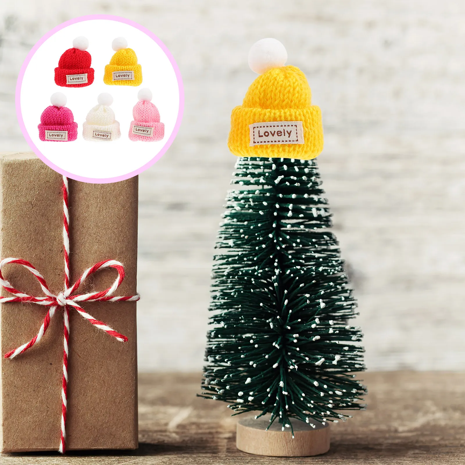 

5Pcs Mini Hats for Crafts Christmas DIY Craft Ornaments Mini Knitting Wool Yarn Hats Decorative Accessories for Tableware Trees