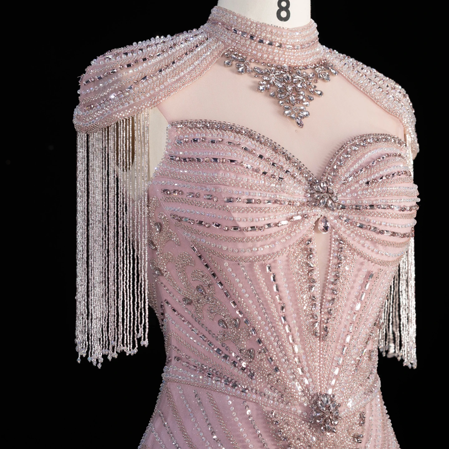 Sharon Said Arabisches Rosa Sweetheart Langes Meerjungfrauen-Abendkleid mit Cape-Quaste für Damen Hochzeitsfeier-Kleider SS190 Maßanfertigung – Detail 10