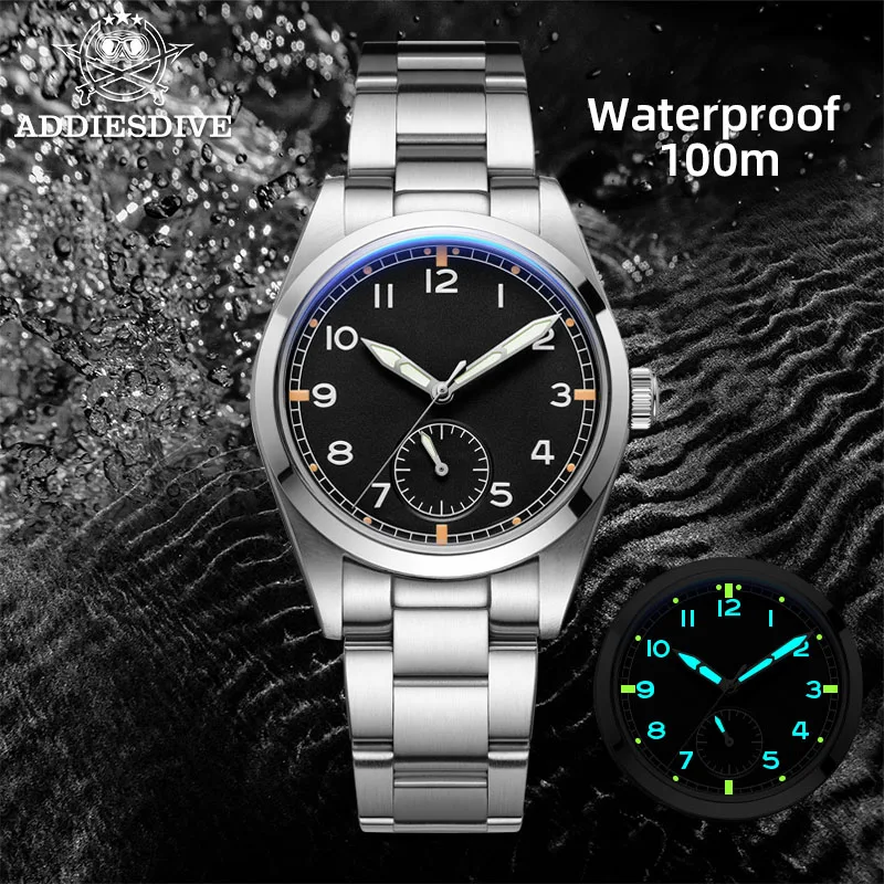 

ADDIESDIVE Men's Watch VH60 Movement Bubble Glass 36mm Luxury Quartz Watches 100M Waterproof BGW9 C3 Luminous Retro Wristwatch