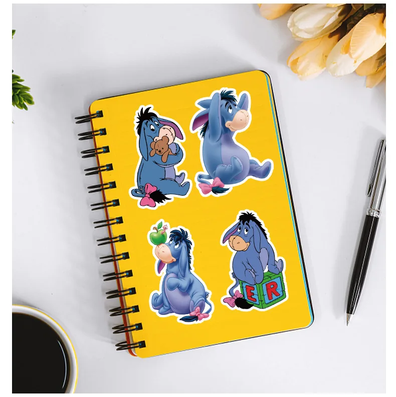 50PCS Kawaii Disney Pooh Bear Calm Old Gray Eeyore Stickers DIY Laptop Phone Scrapbook Decoration Sticker Cartoon Kids Toy