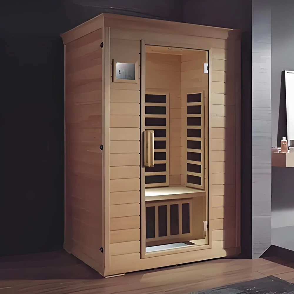 Personnalisation. Sauna intérieure à infrarouge lointain en bois de sapin pour deux personnes pour le bain de vapeur
